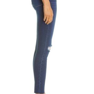 Frame Le High Colbert Fanning Skinny Distressed Knee Frayed Hem Blue Jean